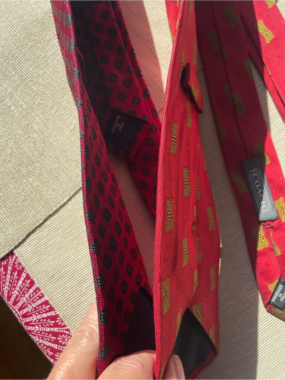 Two Coach Silk Tie Handmade Italy Red & Dark Red 4” Width